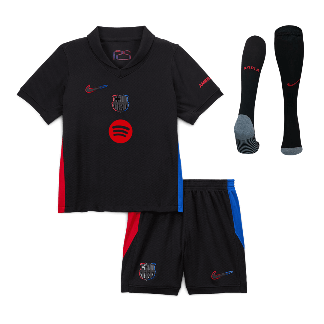 Barcelona Away Soccer Jersey Kit Kids(Jersey+Shorts+Socks) - Spotify Logo Without Text - gojersey
