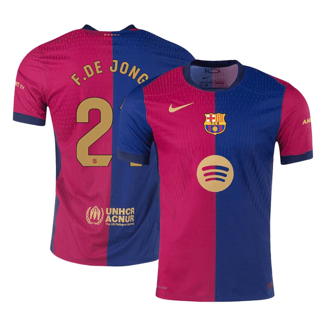 Barcelona F.DE JONG #21 Home Soccer Jersey Authentic - Spotify Logo Without Text - gojersey
