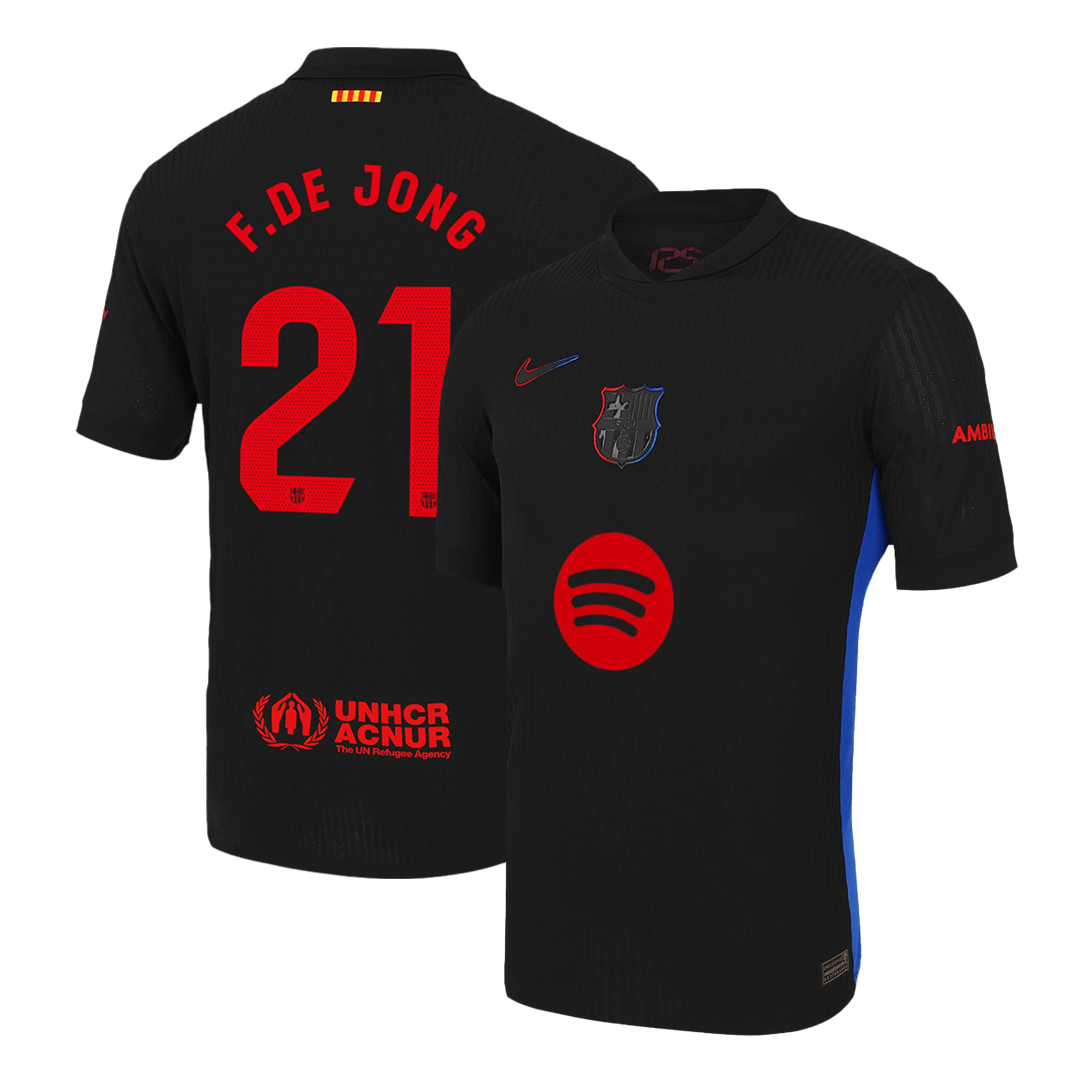 Barcelona F.DE JONG #21 Away Soccer Jersey Authentic - Spotify Logo Without Text - gojersey
