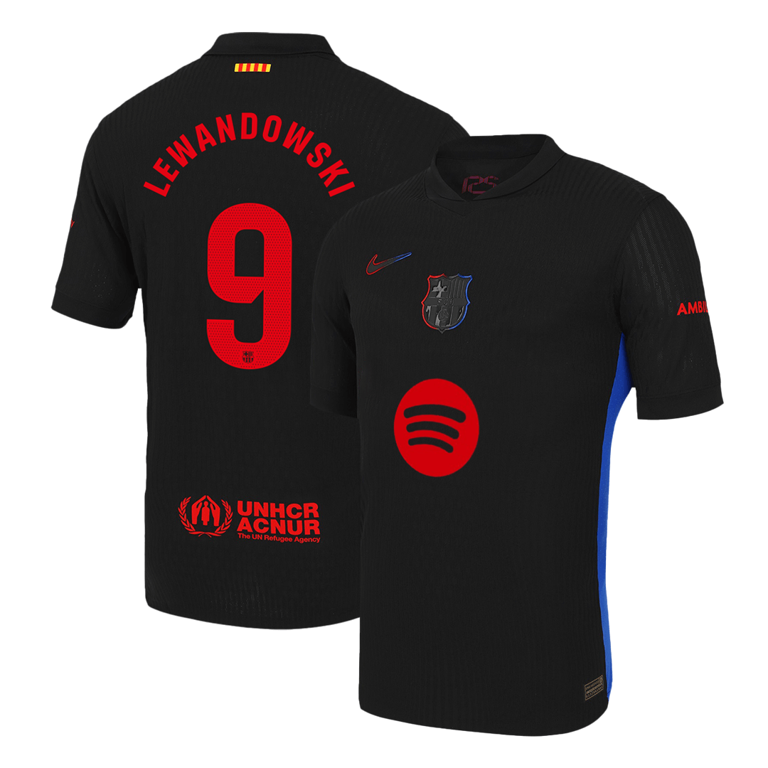 Barcelona LEWANDOWSKI #9 Away Soccer Jersey Authentic - Spotify Logo Without Text - gojersey