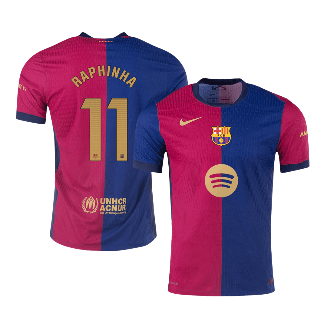 Barcelona RAPHINHA #11 Home Soccer Jersey Authentic -（Spotify Logo Without Text） - gojersey