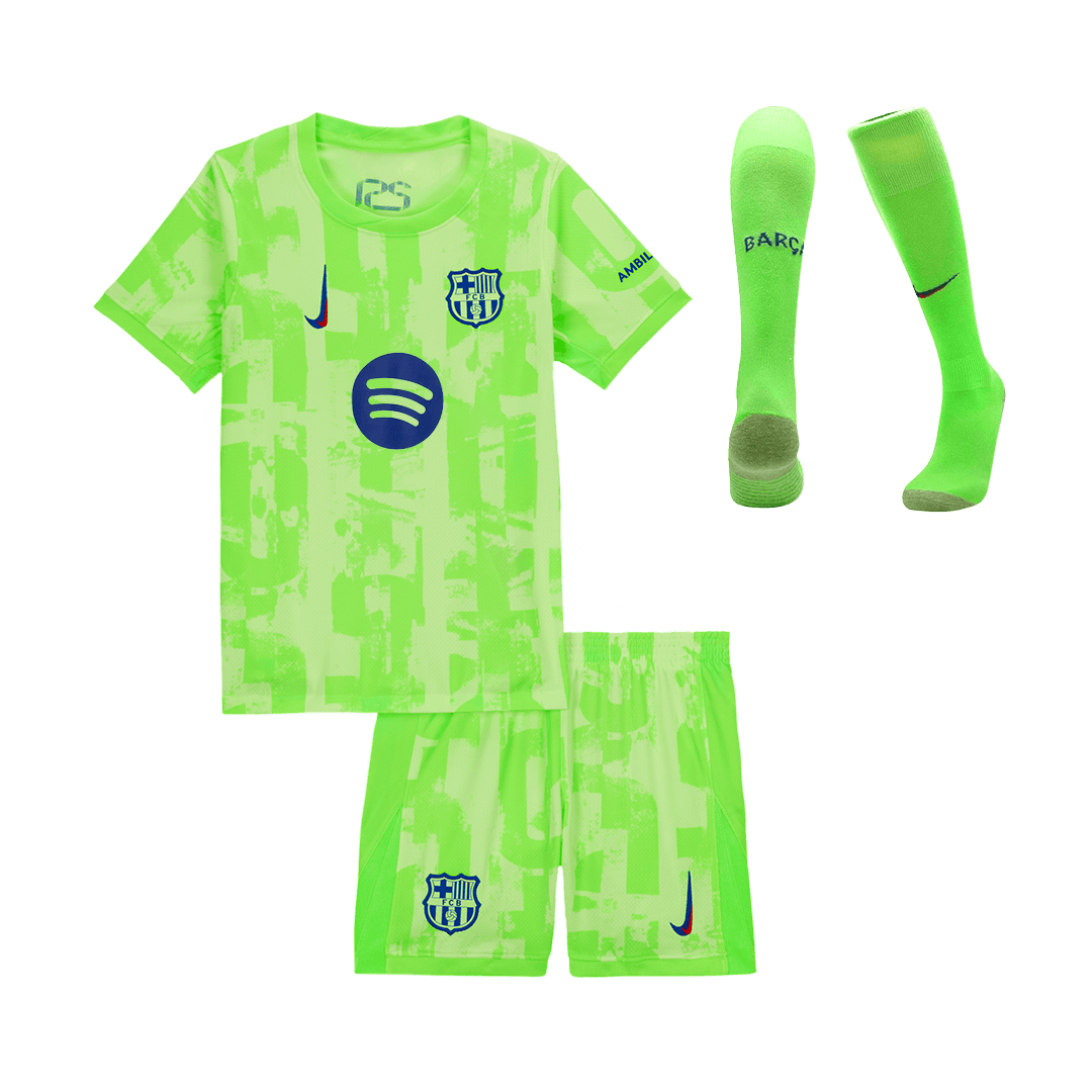Barcelona Third Away Soccer Jersey Kit Kids(Jersey+Shorts+Socks) - UCL (Spotify Logo Without Text) - gojersey