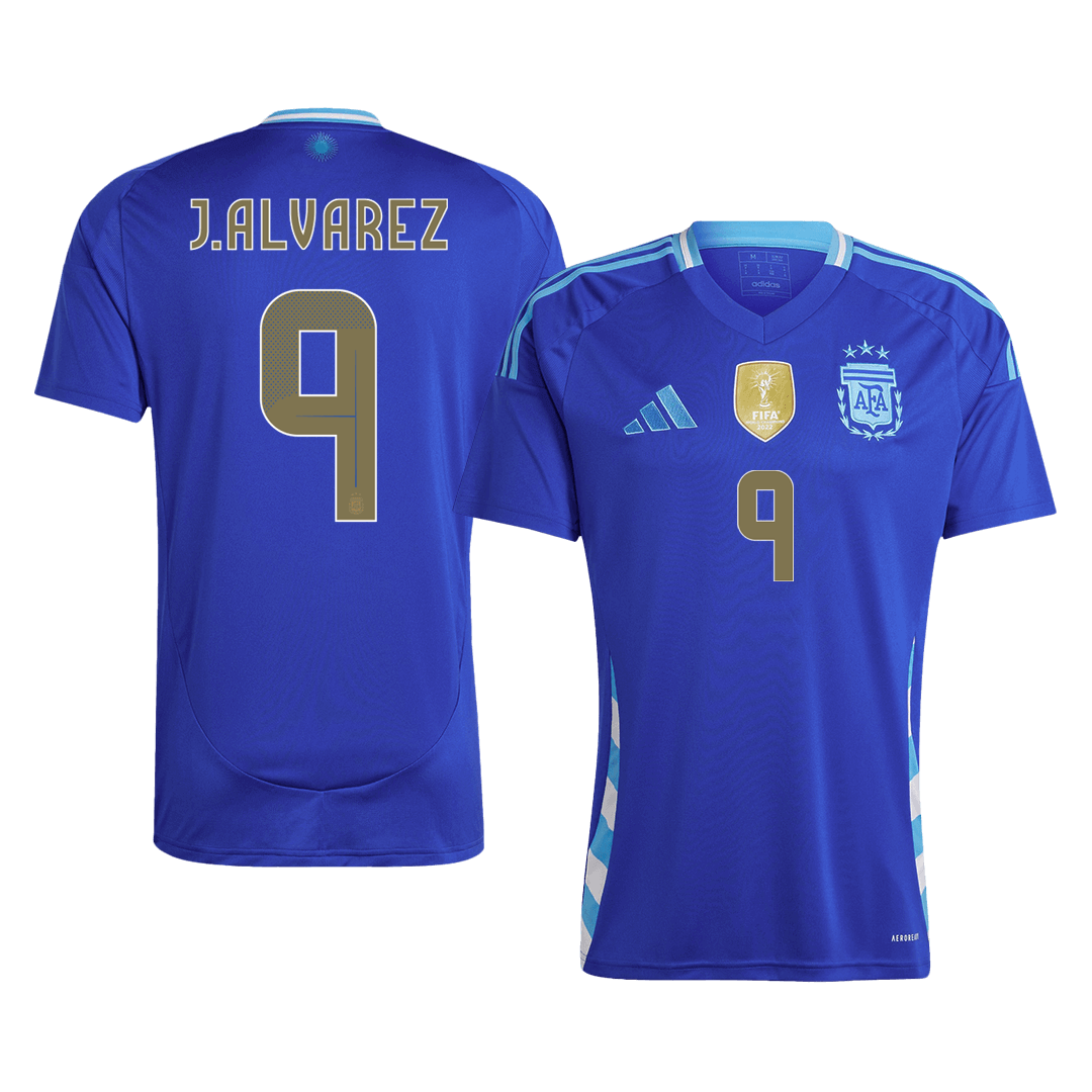 Argentina J.ALVAREZ #9 Away Soccer Jersey - gojersey
