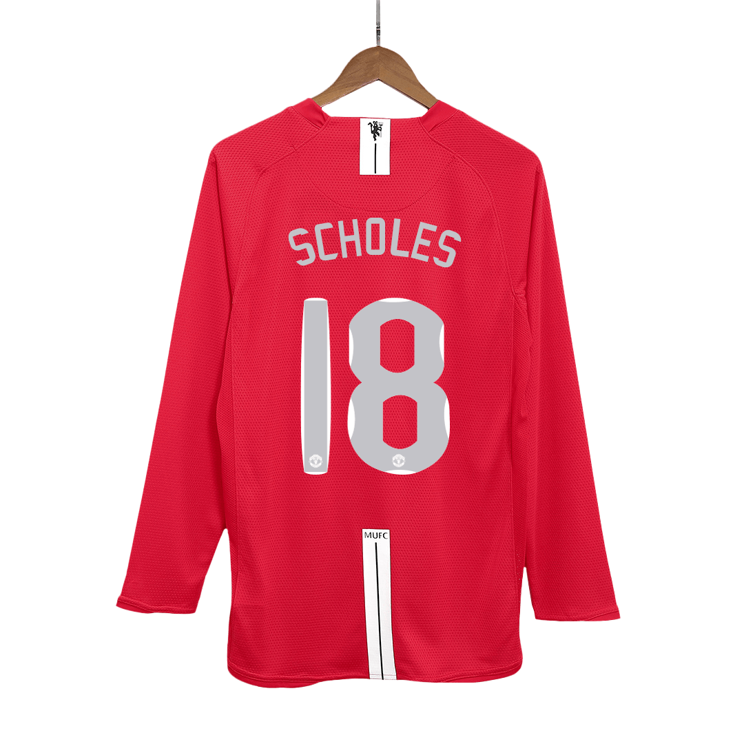 Manchester United SCHOLES #18 Home Soccer Jersey Retro 2007/08 - Long Sleeve (UCL Final) - gojersey