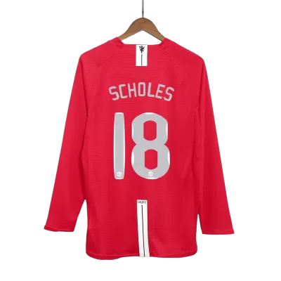 Manchester United SCHOLES #18 Home Soccer Jersey Retro 2007/08 - Long Sleeve (UCL Final) - gojersey