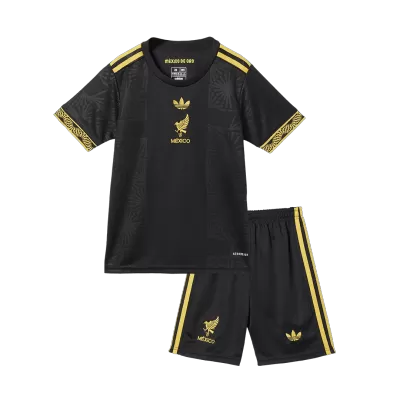 Kid's Mexico Third Away Soccer Jersey Kit(Jersey+Shorts) 2025 Black - Gold Cup - gojersey