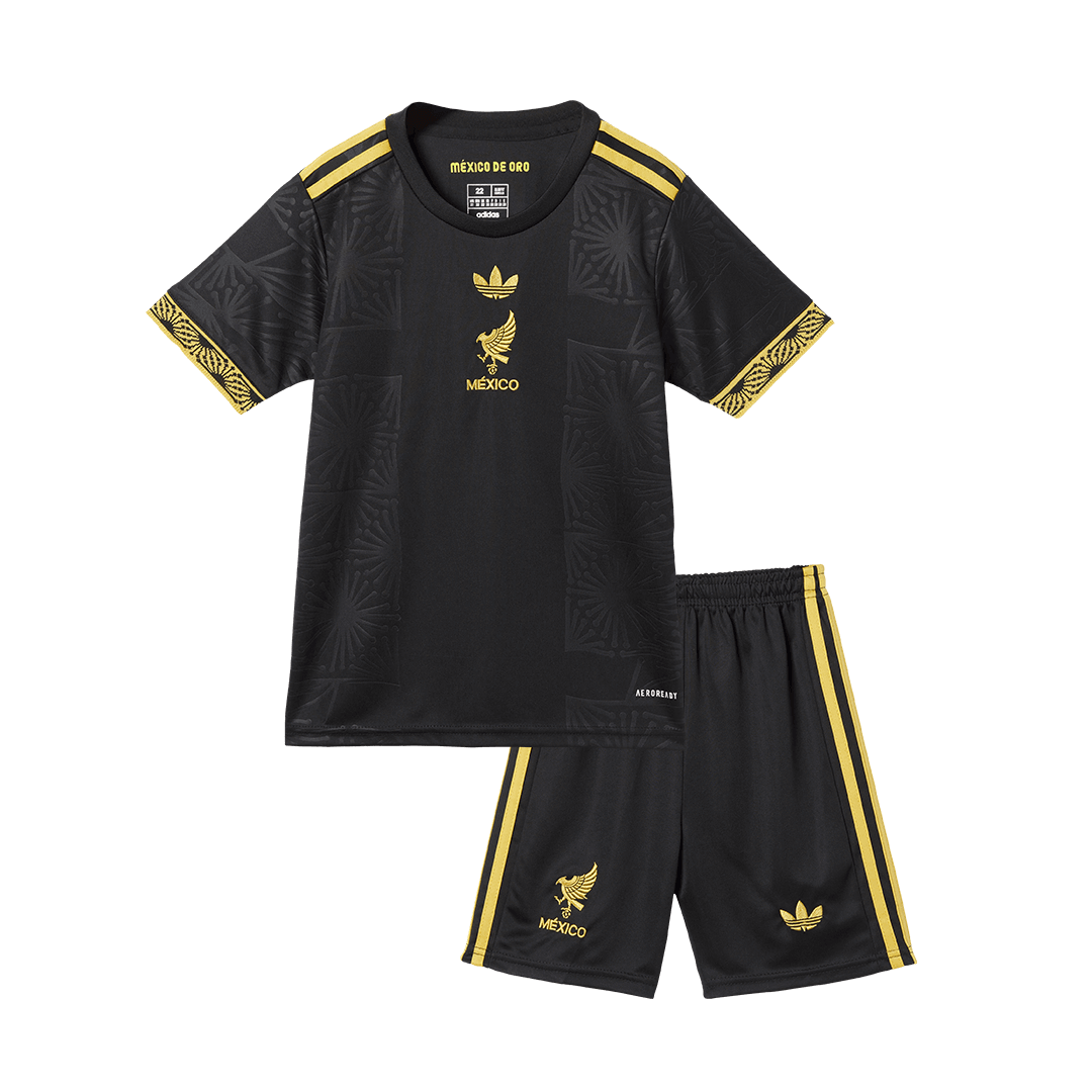 Kid's Mexico Third Away Soccer Jersey Kit(Jersey+Shorts) 2025 Black - Gold Cup - gojersey
