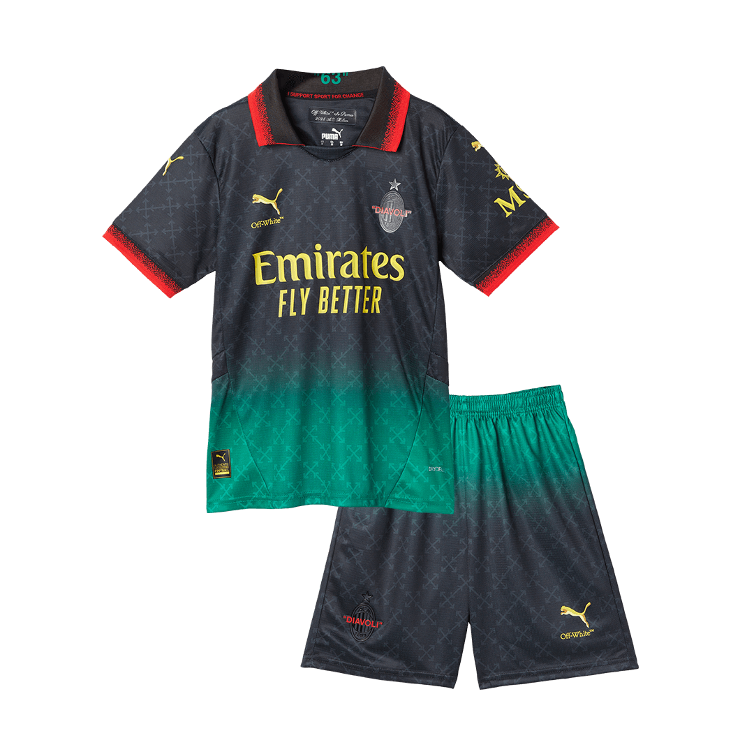 Kid's AC Milan Fourth Away Soccer Jersey Kit(Jersey+Shorts) Green&Black - gojersey