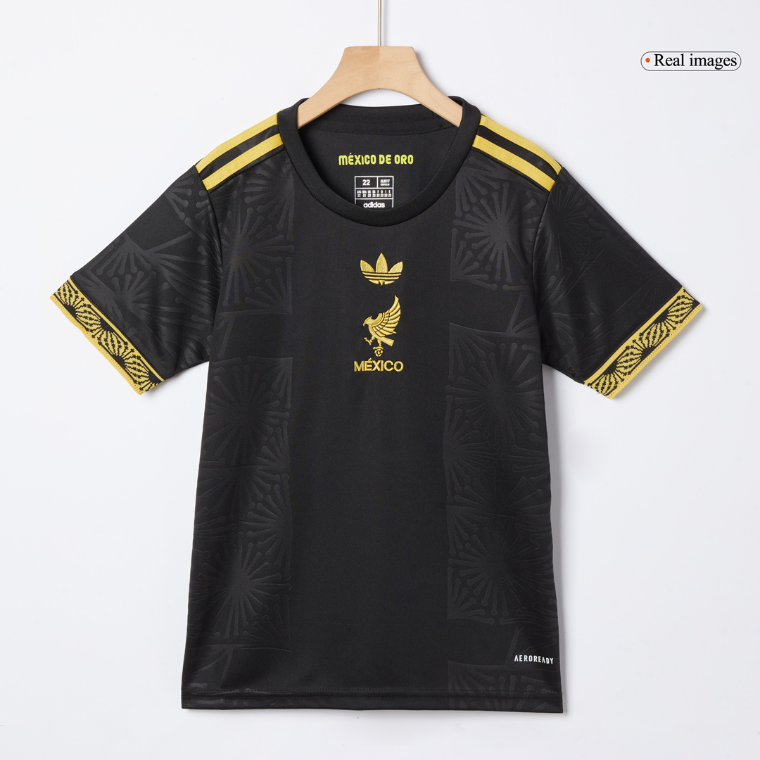 Kid's Mexico Third Away Soccer Jersey Kit(Jersey+Shorts) 2025 Black - Gold Cup - gojersey