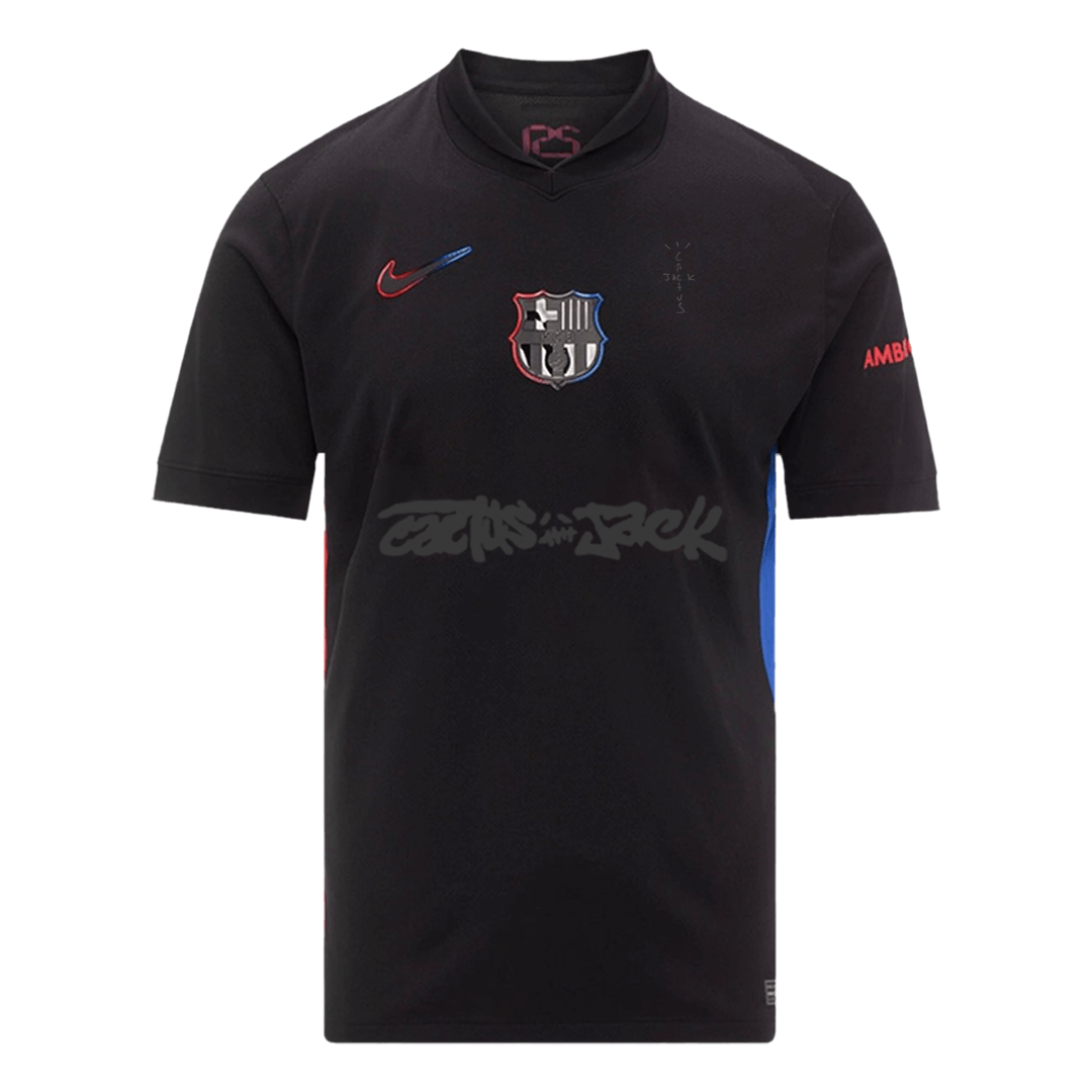 Barcelona X Travis Scott Away Soccer Jersey Black - gojersey