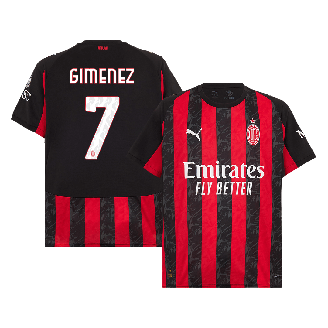 GIMENEZ #7 AC Milan Home Soccer Jersey 2025/26 Red&Black - gojersey