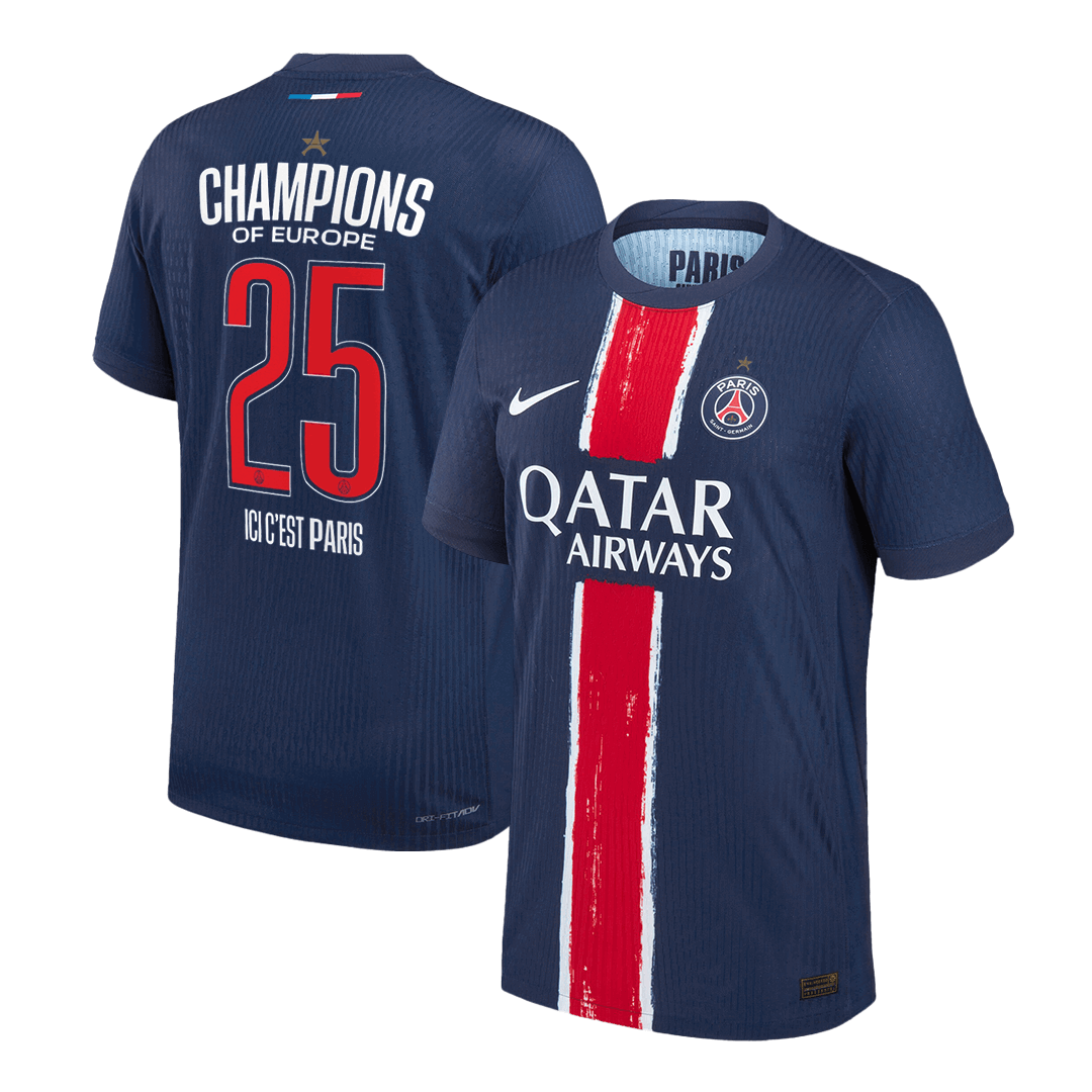PSG CHAMPIONS #25 Home Soccer Jersey Authentic Navy - CHAMPIONS OF EUROPE - gojersey