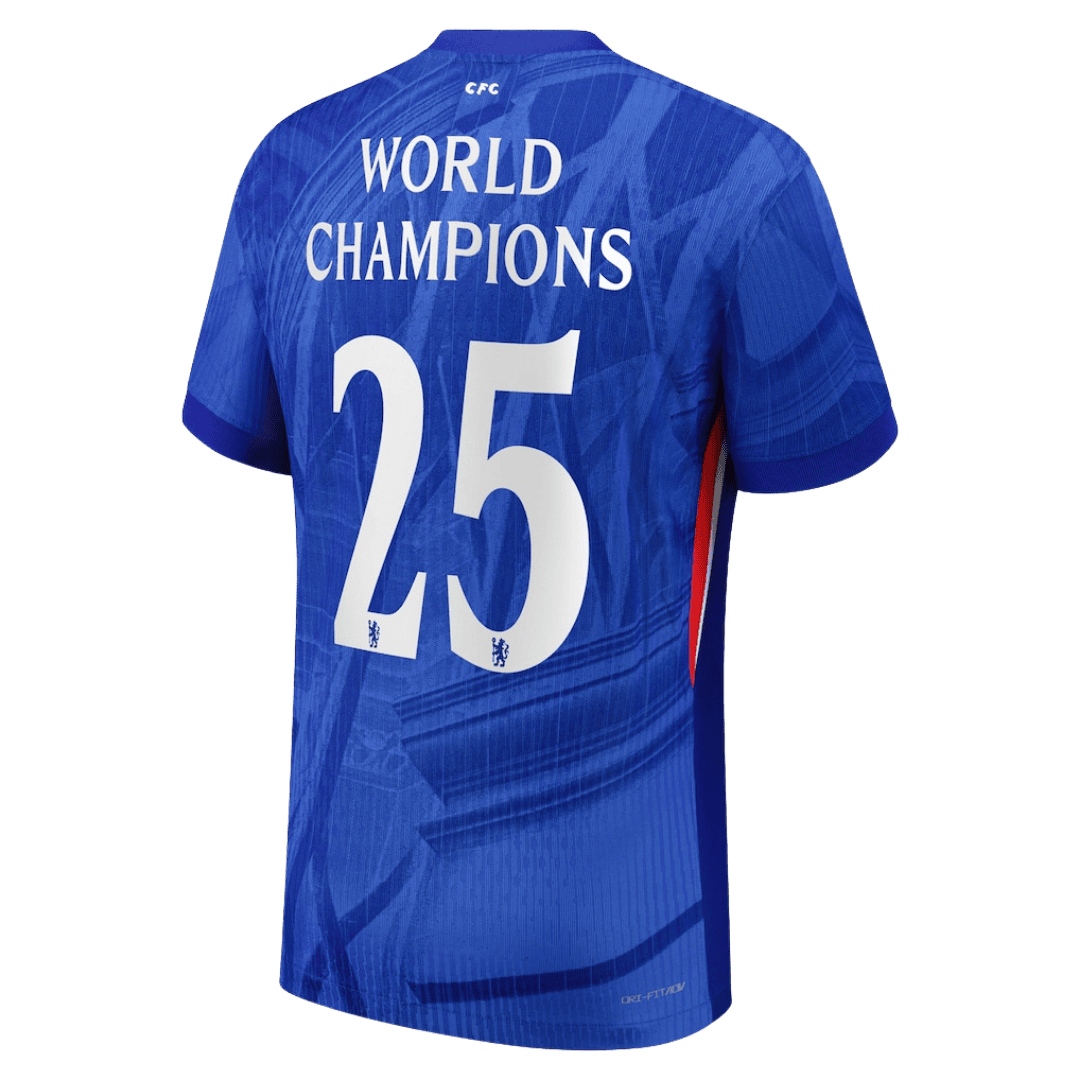 Chelsea WORLD CHAMPIONS #25 Home Soccer Jersey Authentic 2025/26 with chest badge - gojersey