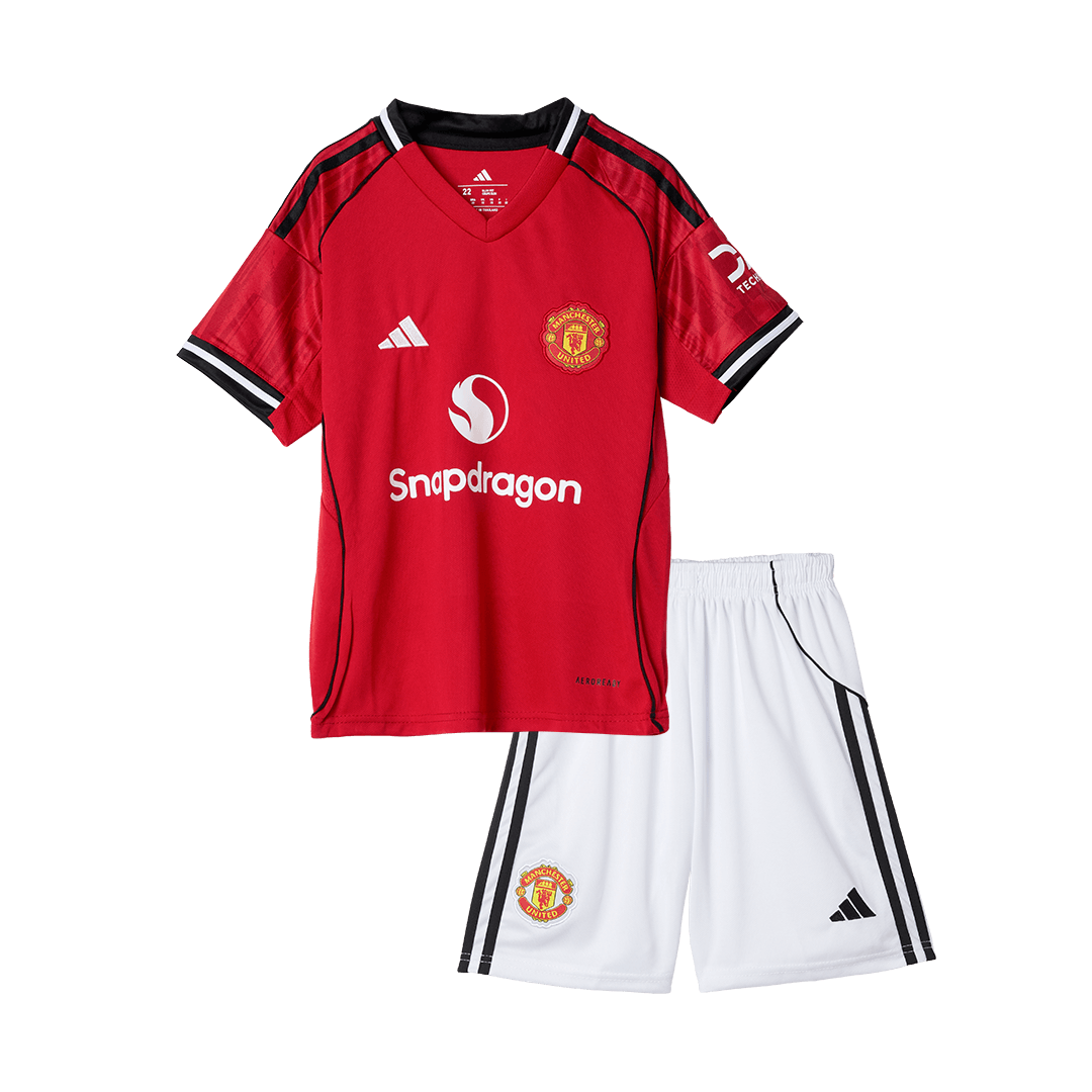 Manchester United Home Soccer Jersey Kit 2025/26 Kids(Jersey+Shorts) - gojersey