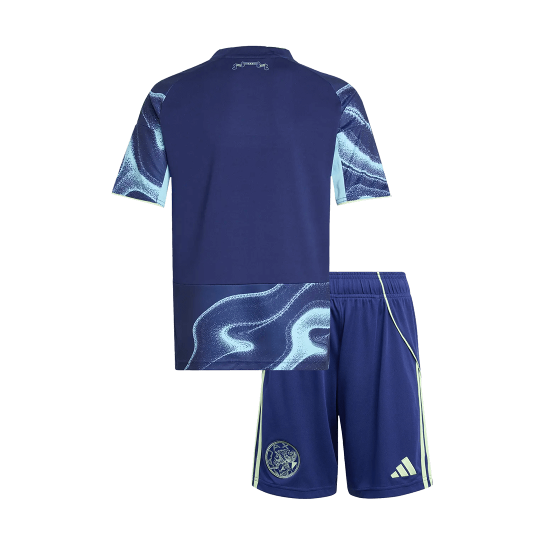 2025/26 Navy Kid's Ajax Away Soccer Jersey Kit(Jersey+Shorts) - gojersey