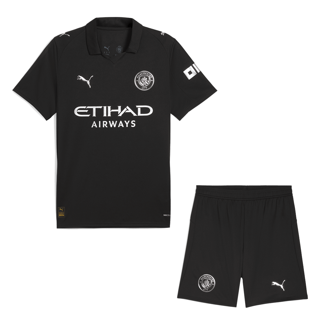 Manchester City Away Soccer Jersey Kit(Jersey+Shorts) 2025/26 Black - gojersey
