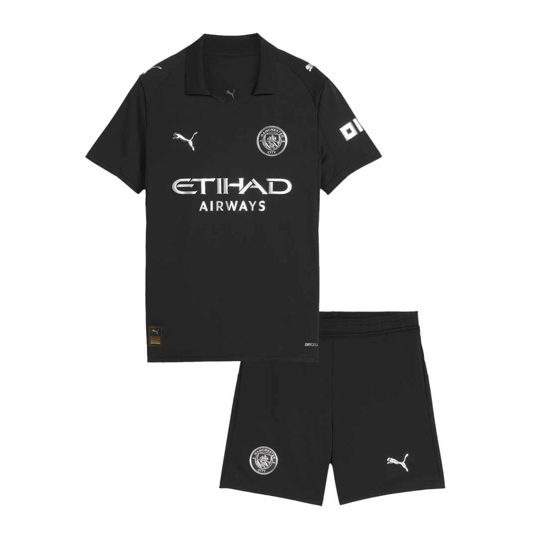Kid's Manchester City Away Soccer Jersey Kit(Jersey+Shorts) 2025/26 Black - gojersey