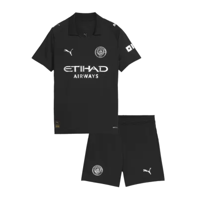 Kid's Manchester City Away Soccer Jersey Kit(Jersey+Shorts) 2025/26 Black - gojersey