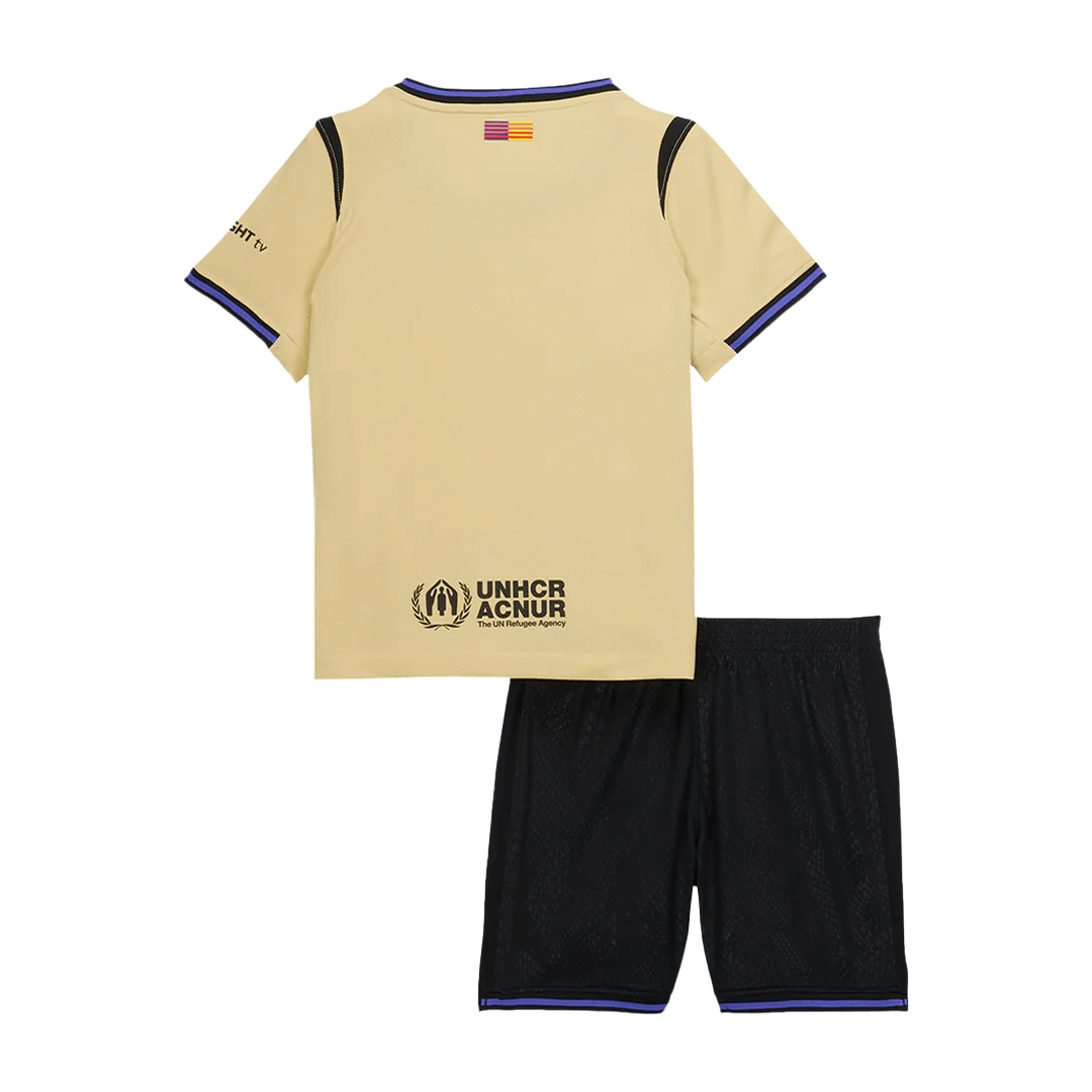 Kid's Barcelona Away Soccer Jersey Kit(Jersey+Shorts) 2025/26 Yellow - gojersey