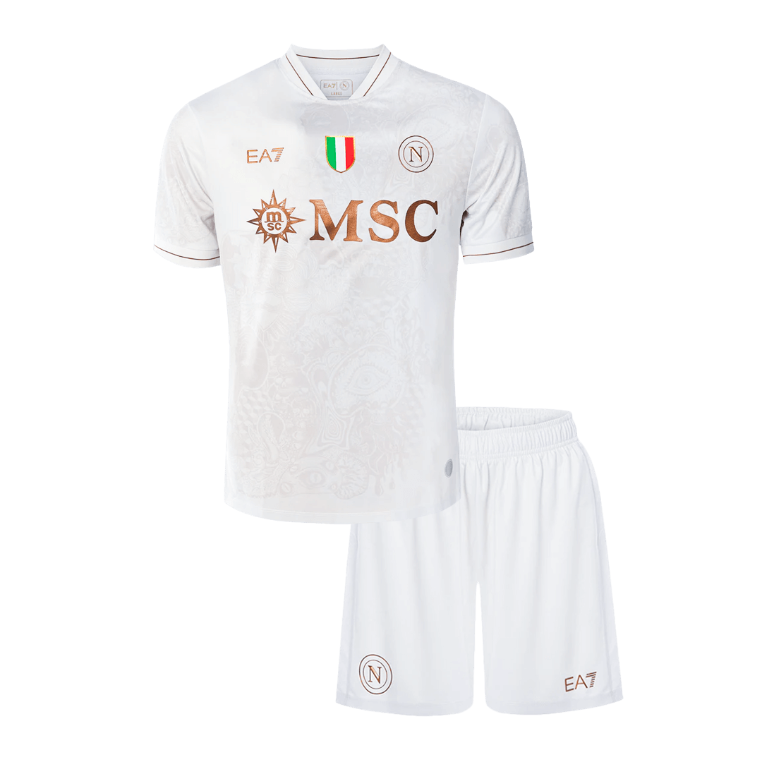Kid's 25/26 Napoli Away Kit(Jersey+Shorts) White - gojersey
