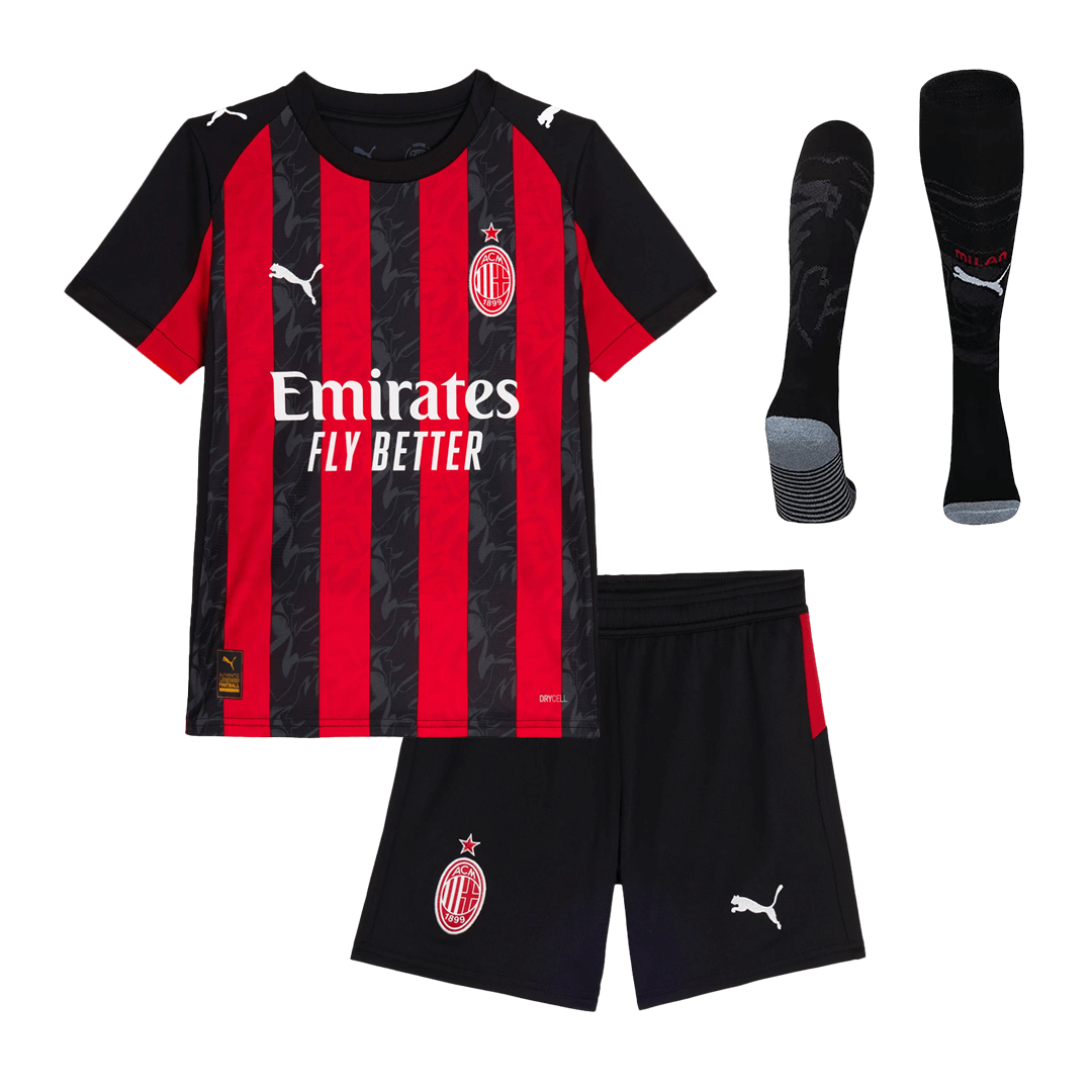 Kid's AC Milan Home Soccer Jersey Kit(Jersey+Shorts+Socks) 2025/26 Red&Black - gojersey
