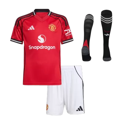 Kid's Manchester United Home Soccer Jersey Kit(Jersey+Shorts+Socks) 2025/26 Red - gojersey