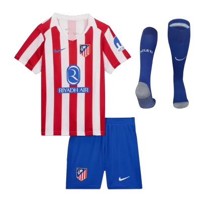 Kid's Atletico Madrid Home Soccer Jersey Kit(Jersey+Shorts+Socks) 2025/26 Red&White - gojersey