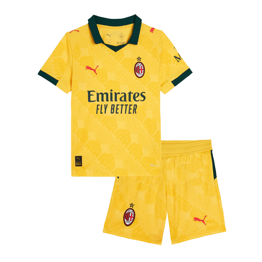 Kid's AC Milan Third Away Soccer Jersey Kit(Jersey+Shorts) 25/26 Yellow - gojersey