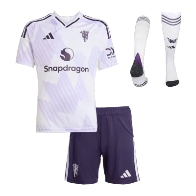 Kid's Manchester United Away Soccer Jersey Kit(Jersey+Shorts+Socks) 2025/26 White - gojersey