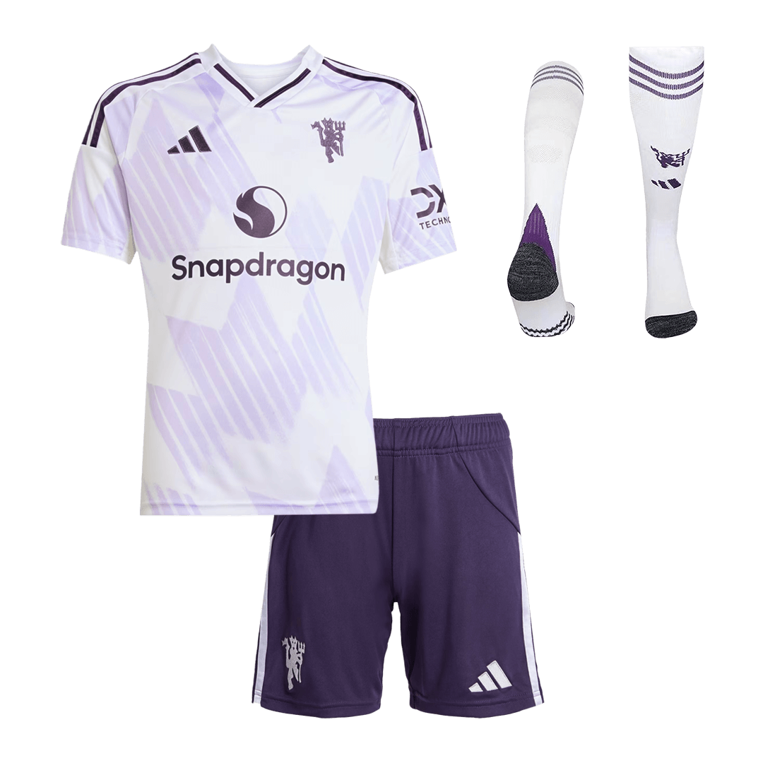 Kid's Manchester United Away Soccer Jersey Kit(Jersey+Shorts+Socks) 2025/26 White - gojersey