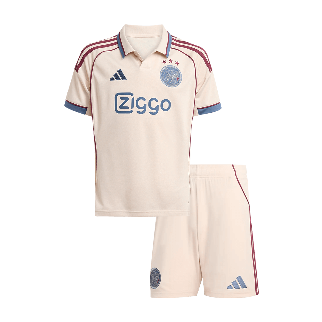 25/26 White Kid's Ajax Third Away Soccer Jersey Kit - gojersey