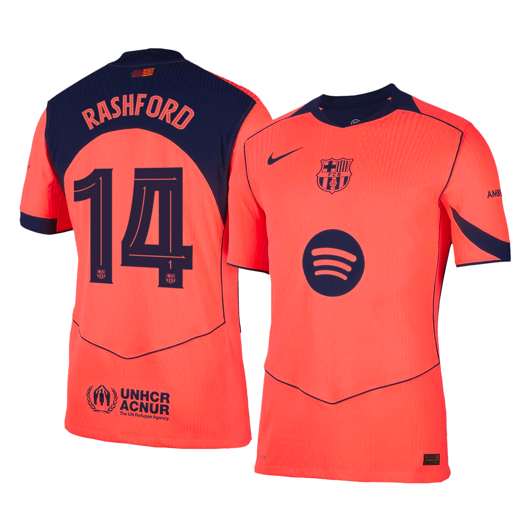 RASHFORD #14 Authentic Barcelona Third Away Soccer Jersey 25/26 Orange- UCL - gojersey