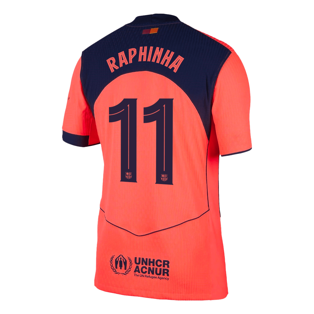 RAPHINHA #11 Authentic Barcelona Third Away Soccer Jersey 25/26 Orange- UCL - gojersey
