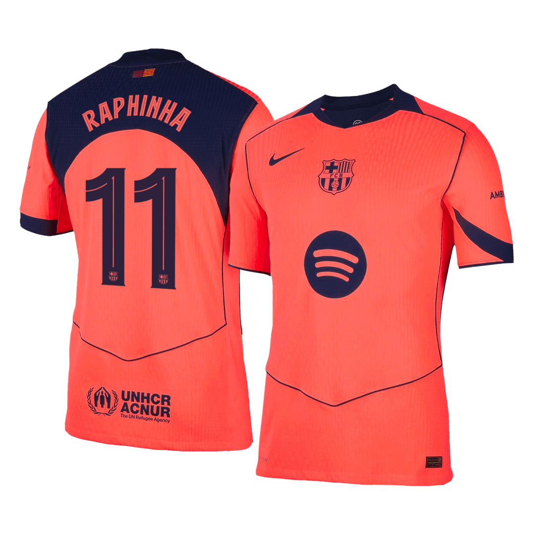 RAPHINHA #11 Authentic Barcelona Third Away Soccer Jersey 25/26 Orange- UCL - gojersey
