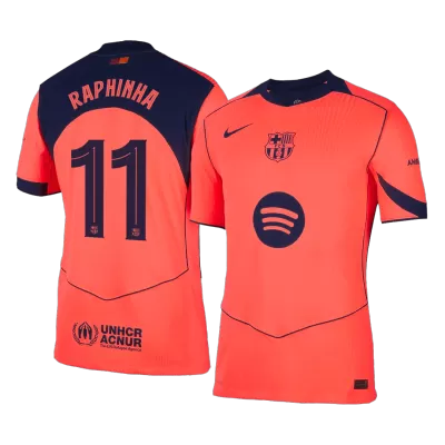 RAPHINHA #11 Authentic Barcelona Third Away Soccer Jersey 25/26 Orange- UCL - gojersey