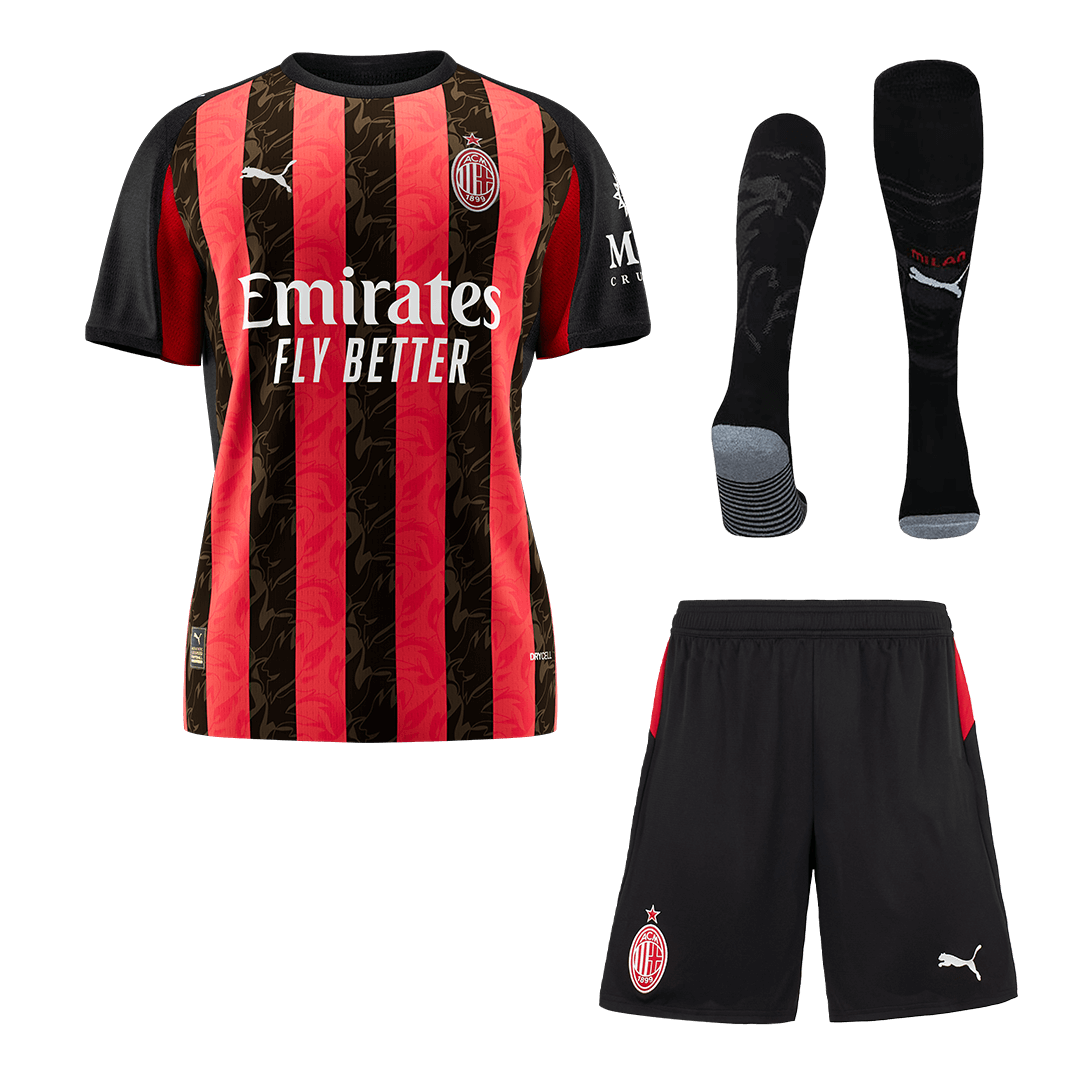 AC Milan Home Soccer Jersey Kit(Jersey+Shorts+Socks) 2025/26 Red&Black - gojersey