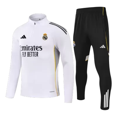 Kid's Real Madrid Zipper Sweatshirt Kit(Top+Pants) 25/26 White - gojersey