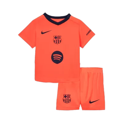 Kid's Barcelona Third Away Soccer Jersey Kit 25/26 Orange - gojersey