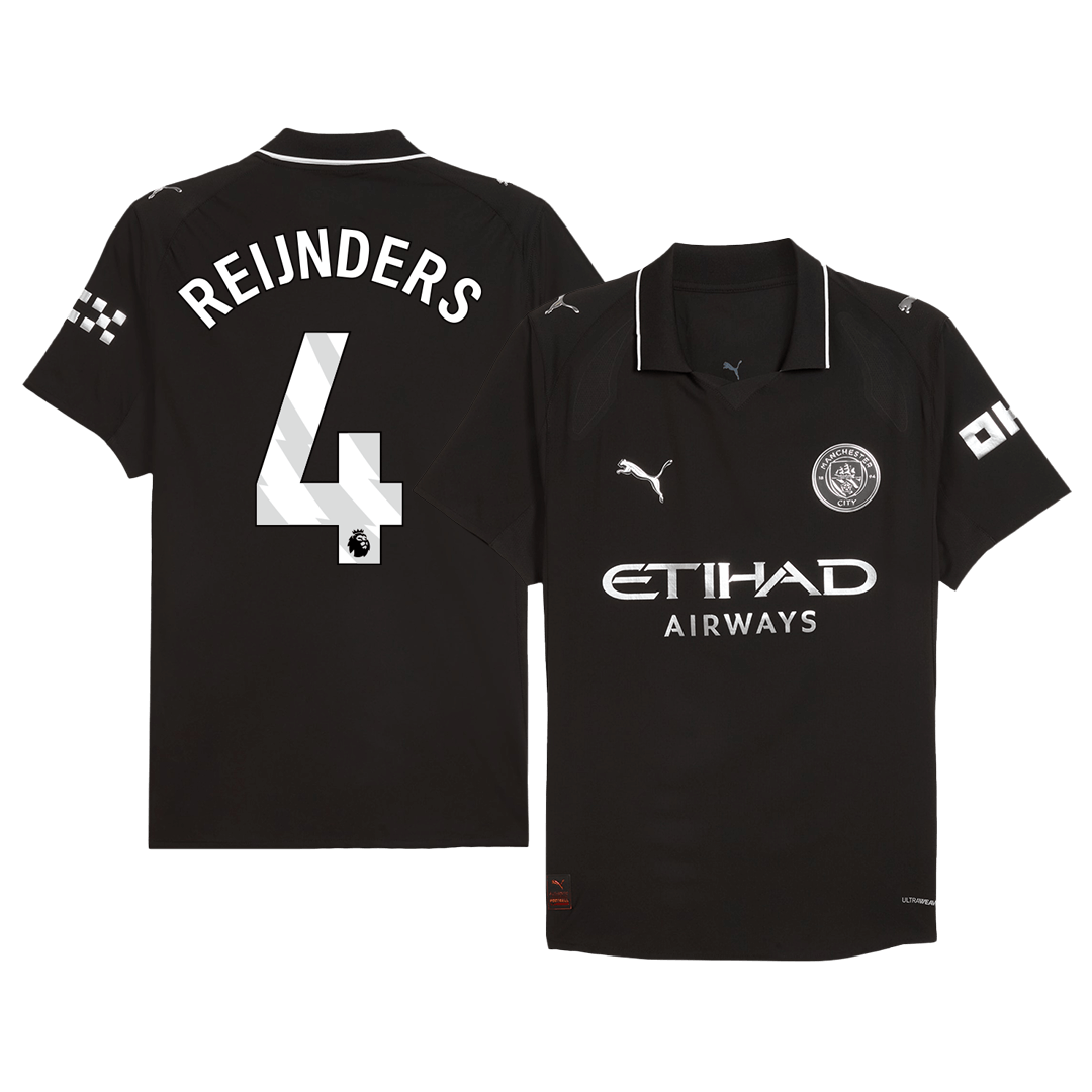 REIJNDERS #4 Authentic Manchester City Away Soccer Jersey 2025/26 Black - gojersey