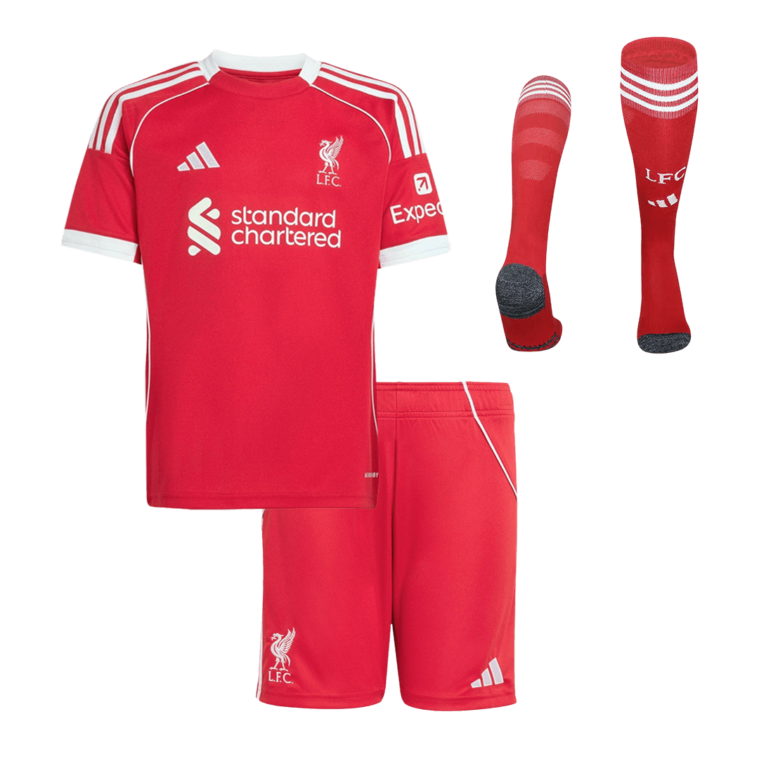 25/26 Red Kid's Liverpool Home Soccer Jersey Kit(Jersey+Shorts+Socks) - gojersey