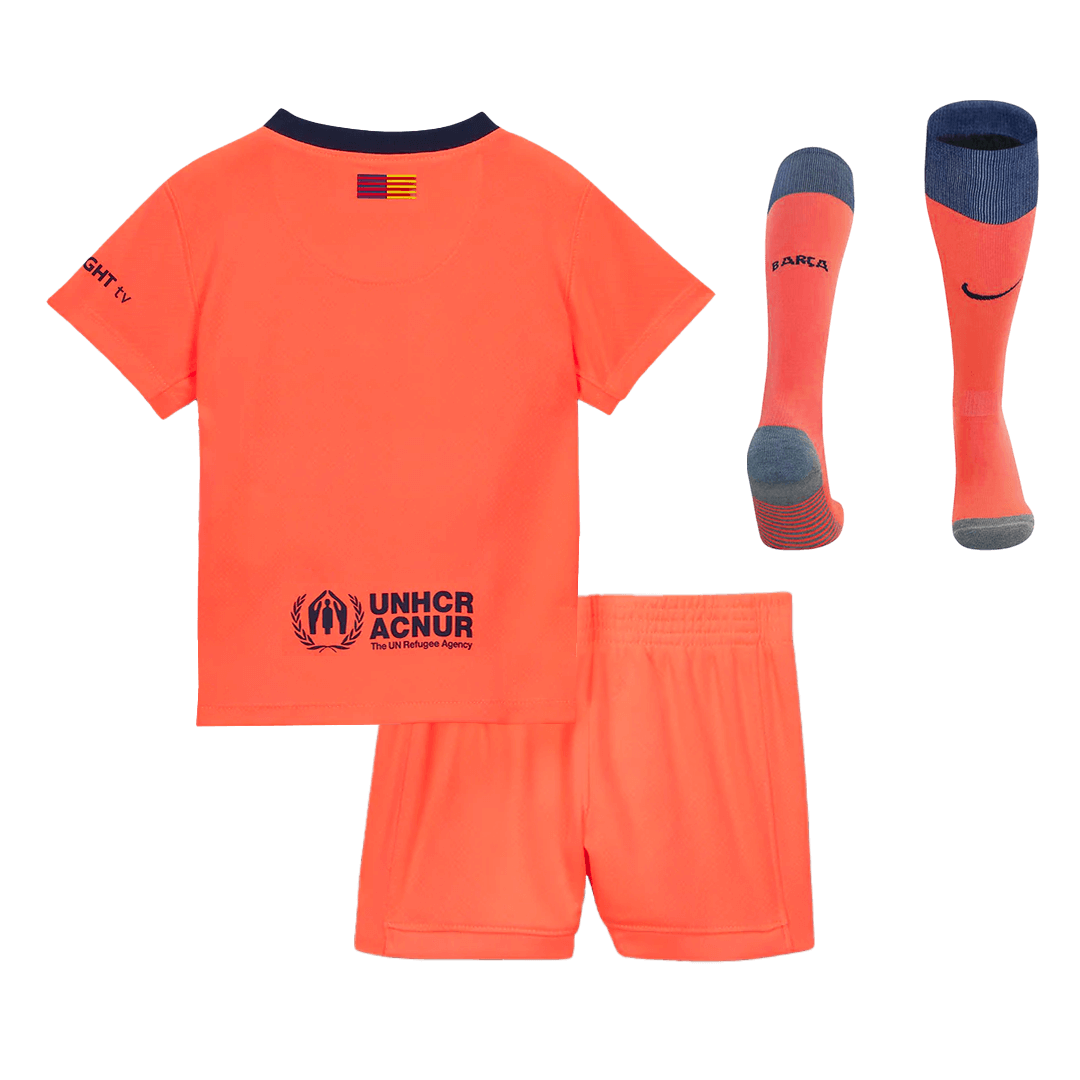 Kid's Barcelona Third Away Soccer Jersey Kit(Jersey+Shorts+Socks) 25/26 Orange - gojersey