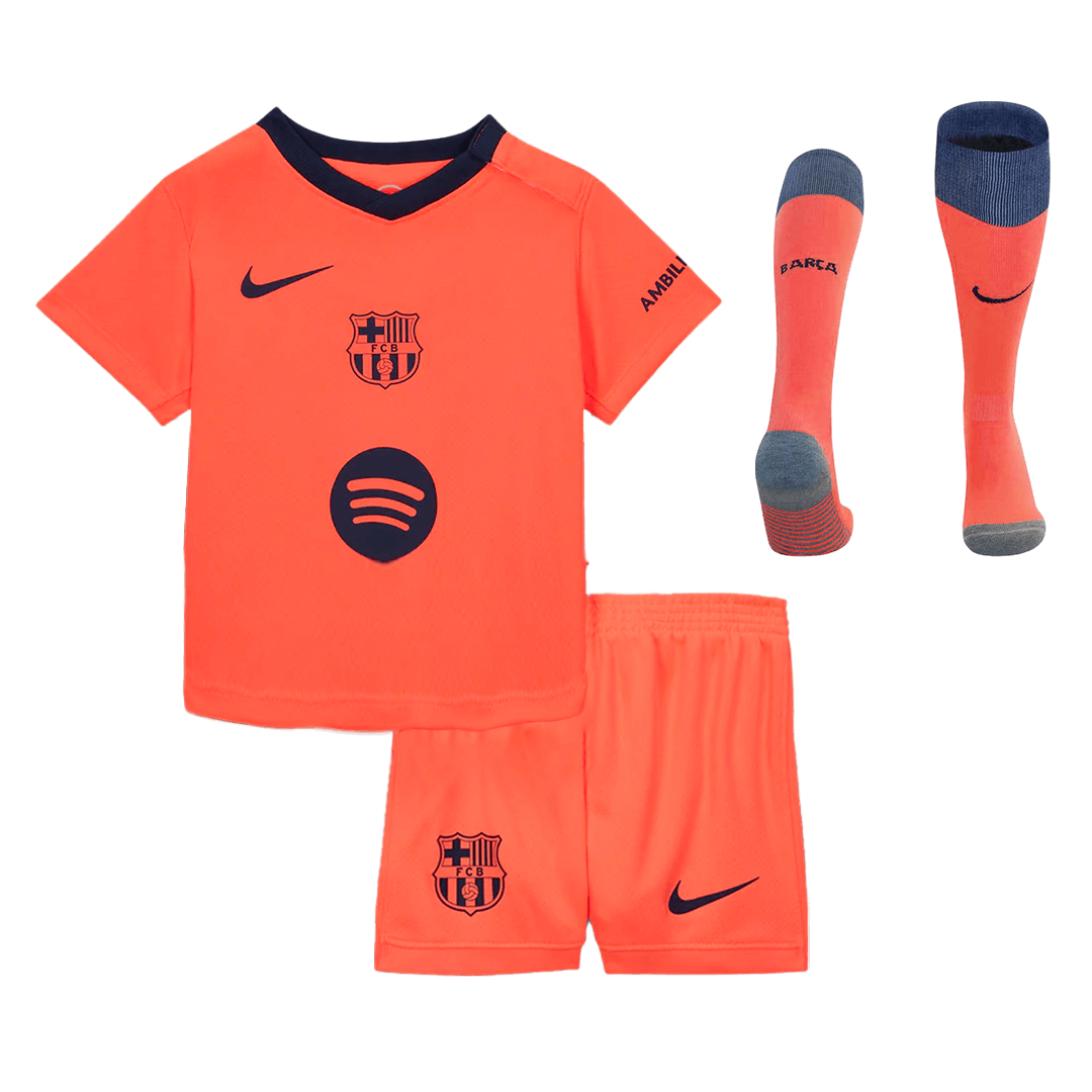 Kid's Barcelona Third Away Soccer Jersey Kit(Jersey+Shorts+Socks) 25/26 Orange - gojersey