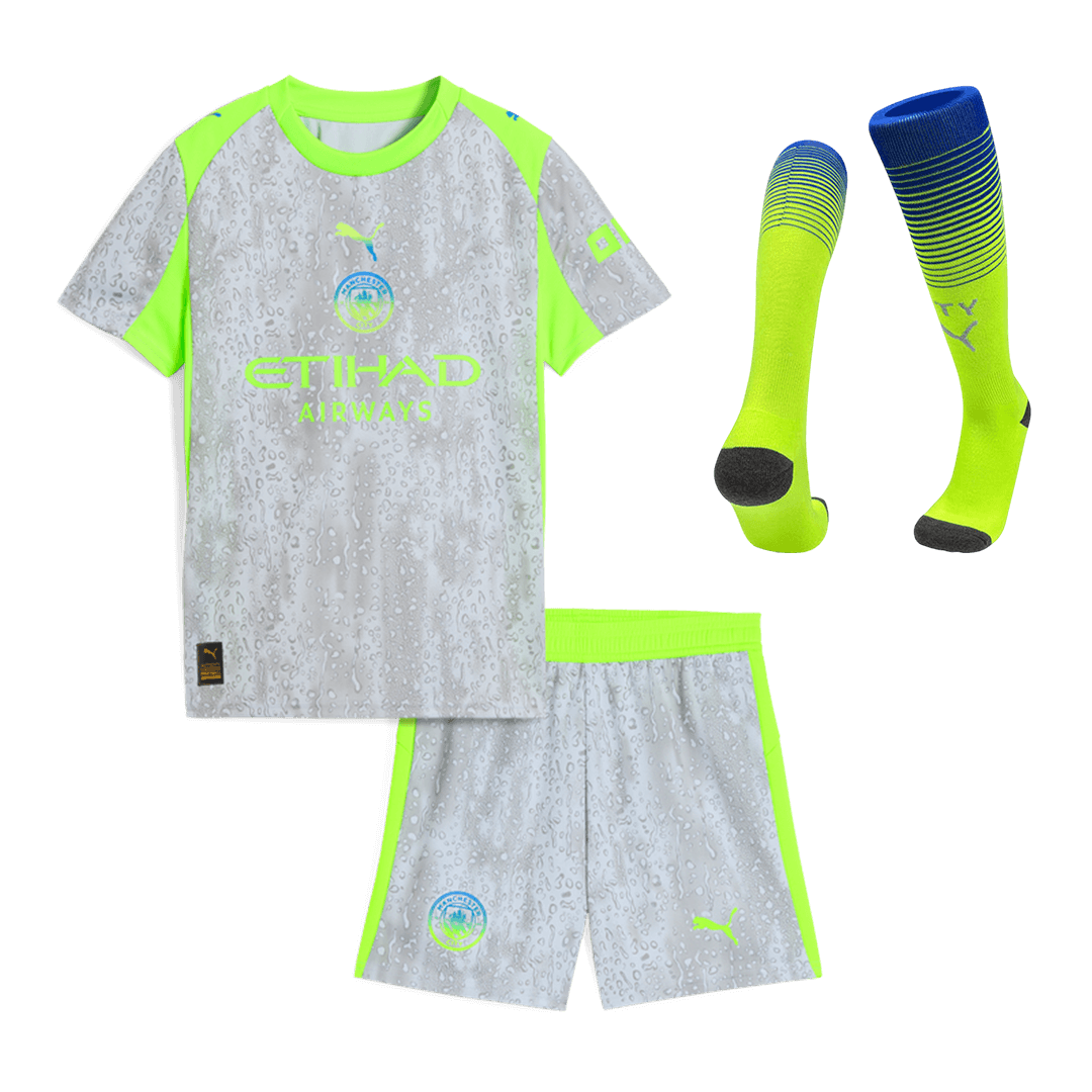 Kid's Manchester City Third Kit(Jersey+Shorts+Socks) 25/26 Gray - gojersey