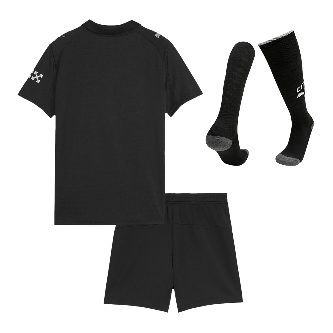 Kid's Manchester City Away Soccer Jersey Kit(Jersey+Shorts+Socks) 2025/26 Black - gojersey