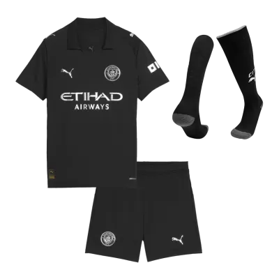 Kid's Manchester City Away Soccer Jersey Kit(Jersey+Shorts+Socks) 2025/26 Black - gojersey