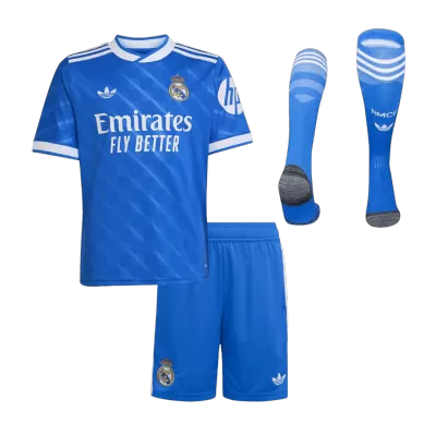 Kid's Real Madrid Third Away Soccer Jersey Kit(Jersey+Shorts+Socks)  25/26 Blue - gojersey