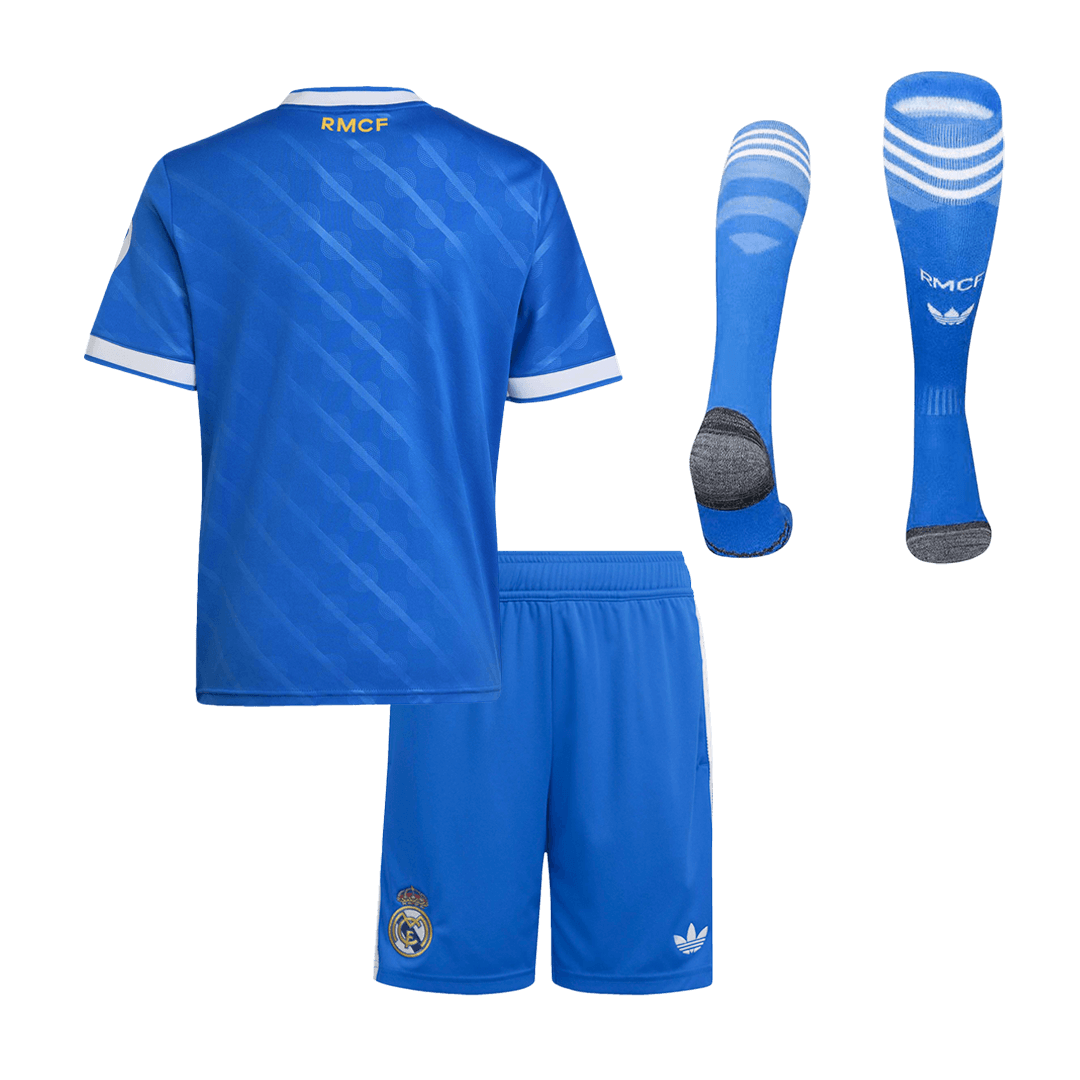 Kid's Real Madrid Third Away Soccer Jersey Kit(Jersey+Shorts+Socks)  25/26 Blue - gojersey