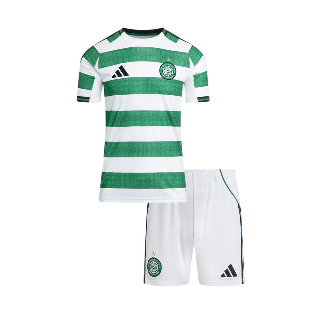 25/26 Green&White Kid's Celtic Home Soccer Jersey Kit(Jersey+Shorts) - gojersey