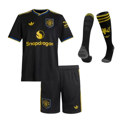 Kid's Manchester United Third Away Soccer Jersey Kit(Jersey+Shorts+Socks) 25/26 Black - gojersey