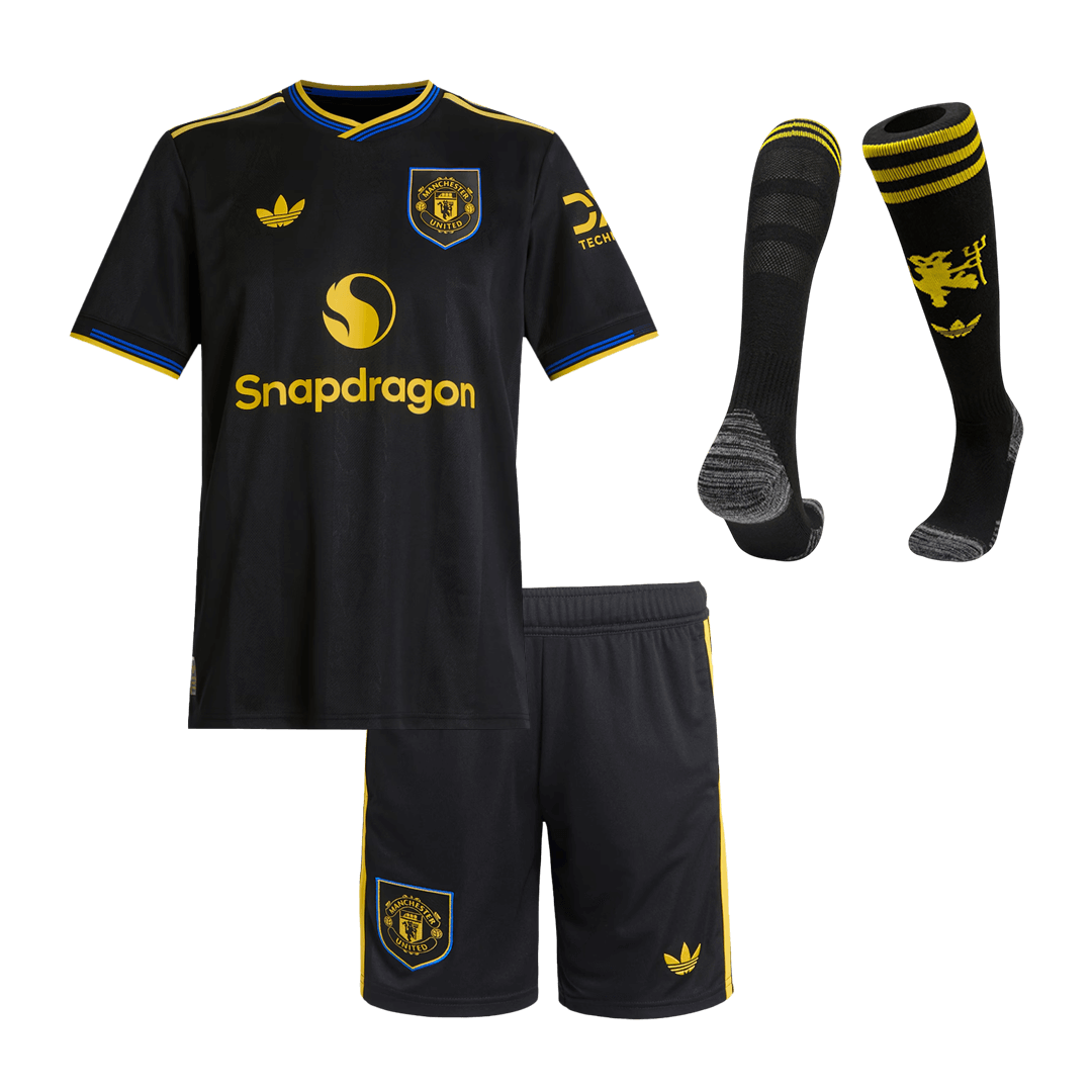 Kid's Manchester United Third Away Soccer Jersey Kit(Jersey+Shorts+Socks) 25/26 Black - gojersey